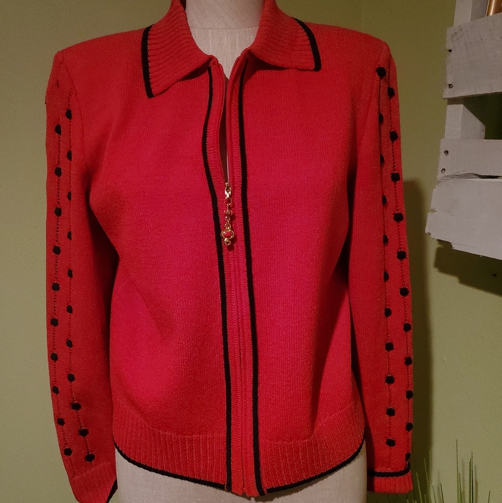 Women's Vintage St. John Collection Marie Gray Knit Full Zip Cardigan Sweater